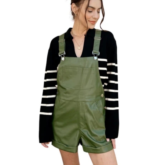 New!Weworewhat Basic Vegan Leather Short Overall - Picture 1 of 13